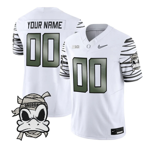 Men's Oregon Ducks Active Player Custom White 2025 F.U.S.E. 'Mummy Duck' Vapor Limited V1 Stitched Football Jersey